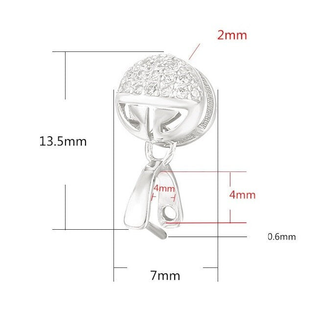 Crystals Round Buckle Clip Pendant Blank Setting Sterling Silver Rose Gold Fine 925 4x4mm For One Stone Bead No Prongs DIY Jewelry Wholesale