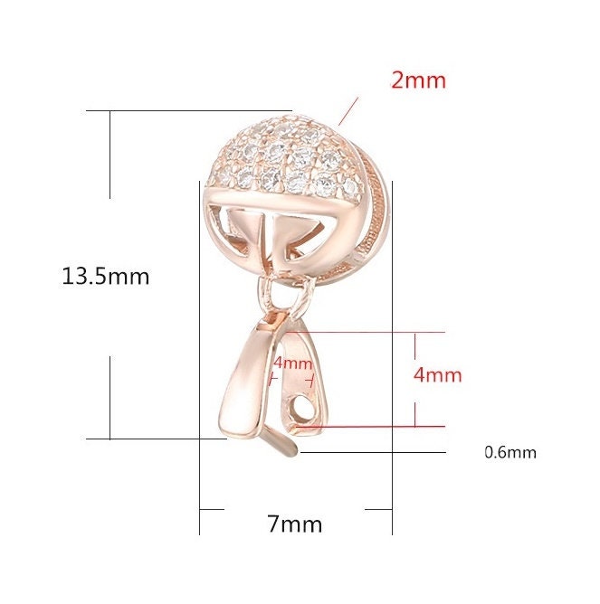 Crystals Round Buckle Clip Pendant Blank Setting Sterling Silver Rose Gold Fine 925 4x4mm For One Stone Bead No Prongs DIY Jewelry Wholesale