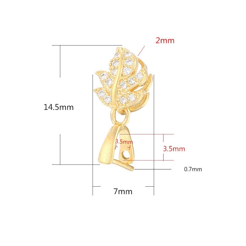 Crystals Leaf Buckle Clip Pendant Setting Sterling Silver Rose Gold Fine 925 3.5x3.5mm For One Stone Bead No Prongs DIY Jewelry Wholesale