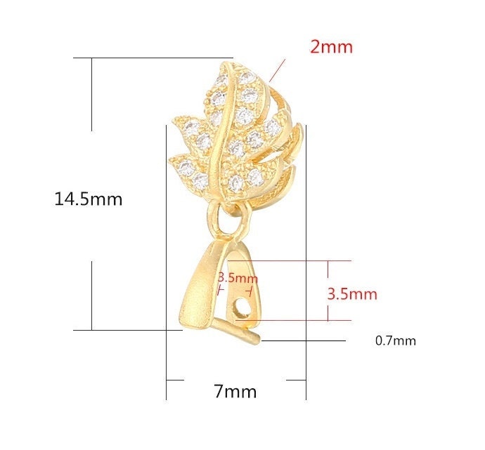 Crystals Leaf Buckle Clip Pendant Setting Sterling Silver Rose Gold Fine 925 3.5x3.5mm For One Stone Bead No Prongs DIY Jewelry Wholesale