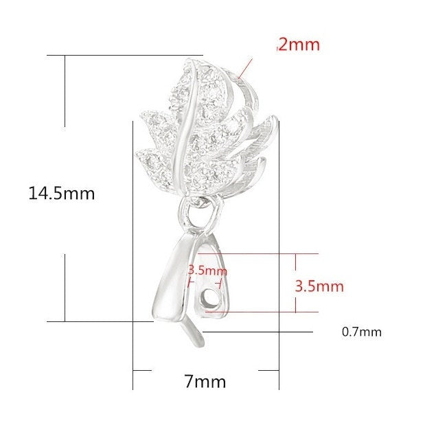 Crystals Leaf Buckle Clip Pendant Setting Sterling Silver Rose Gold Fine 925 3.5x3.5mm For One Stone Bead No Prongs DIY Jewelry Wholesale