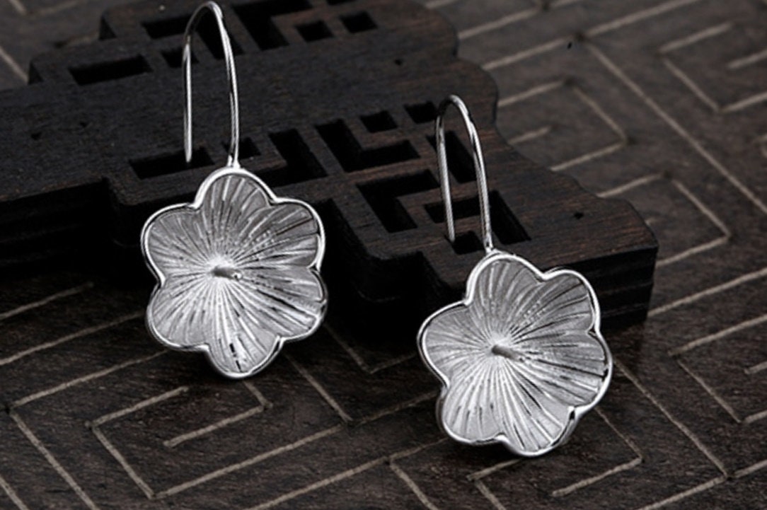 Retro Flower Cup Pin Base Earrings Hook Setting Sterling Silver Fine 925 8-12mm For One Pearl Bead No Prongs DIY Jewelry Wholesale