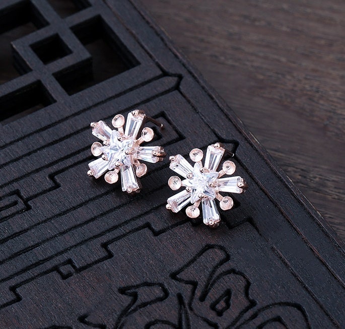 Crystals Snowflake Pin Cup Base Earrings Stud Setting Sterling Silver White Gold Fine 925 3mm For Five Beads No Prongs DIY Jewelry Wholesale