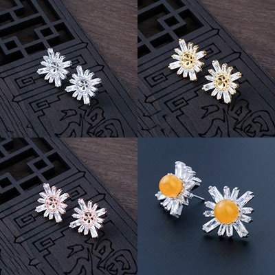 Crystals Flower Pin Cup Earrings Stud Blank Setting Sterling Silver Gold Fine 925 8mm For One Pearl Bead No Prongs DIY Jewelry Wholesale