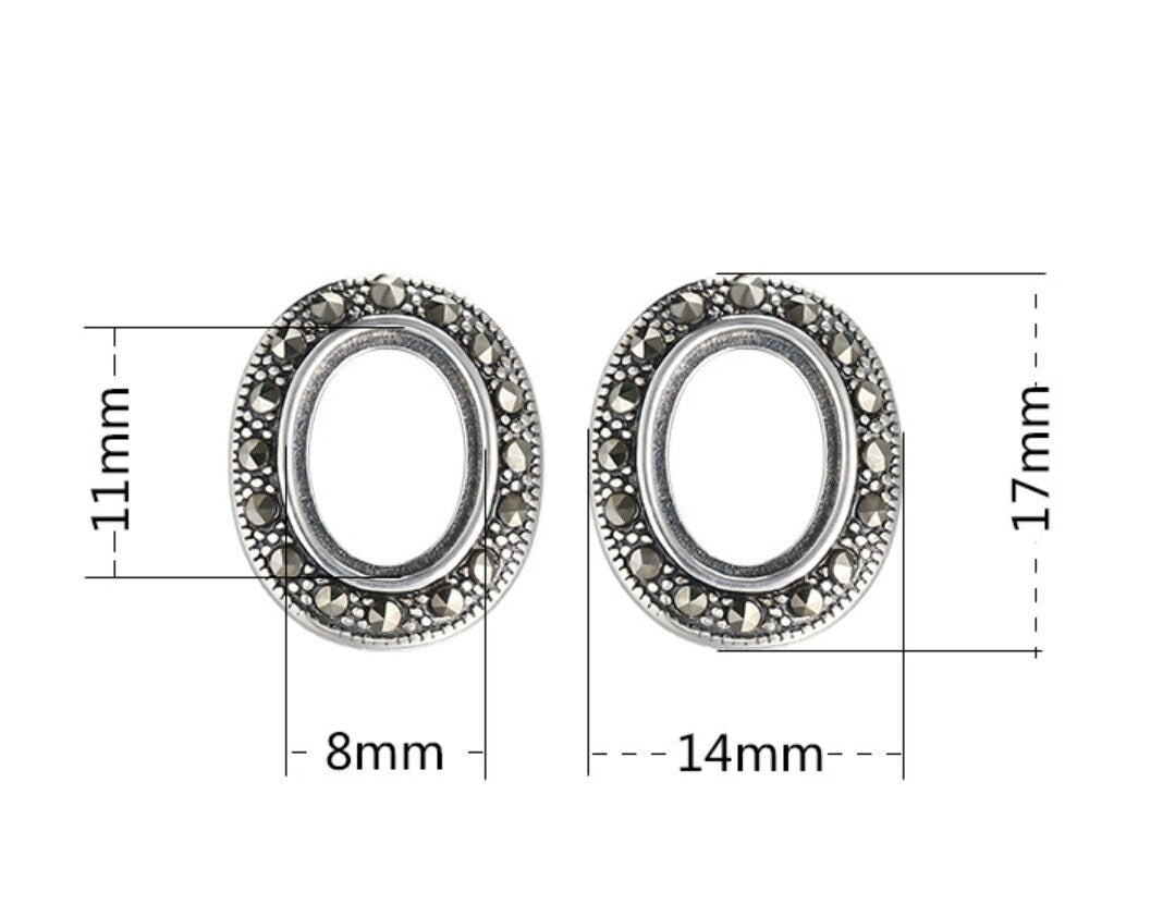 Retro Oval Base Stud Earrings Blank Setting Sterling Silver Antique Fine 925 8x11mm For One Stone Gemstone No Prongs DIY Jewelry Wholesale