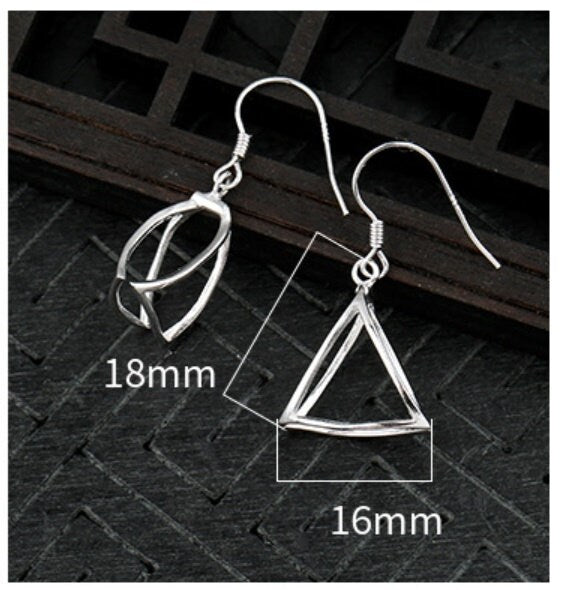 Triangle Box Base Earrings Hook Setting Sterling Silver White Gold Fine 925 10mm For One Pearl Bead No Prongs DIY Jewelry Wholesale