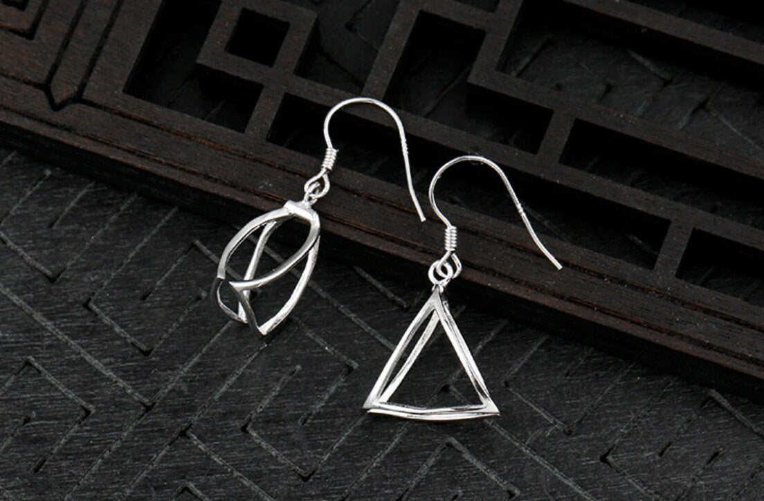 Triangle Box Base Earrings Hook Setting Sterling Silver White Gold Fine 925 10mm For One Pearl Bead No Prongs DIY Jewelry Wholesale