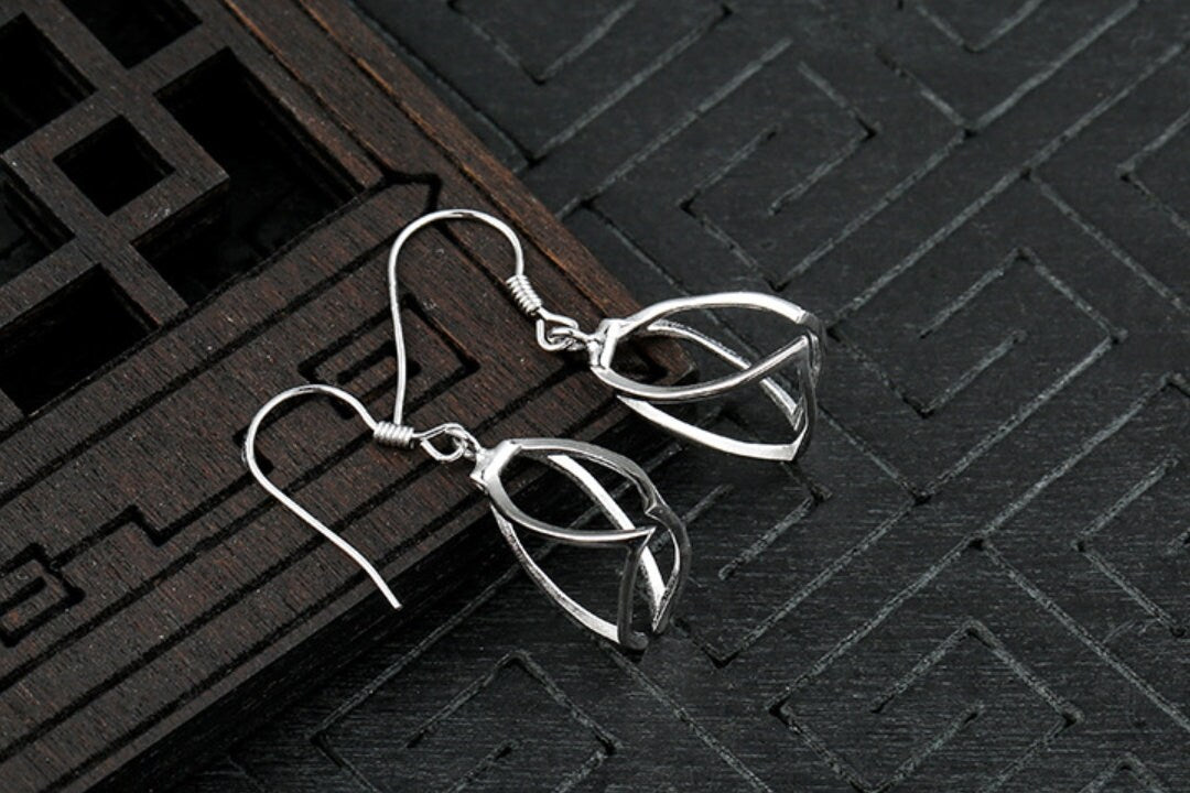 Triangle Box Base Earrings Hook Setting Sterling Silver White Gold Fine 925 10mm For One Pearl Bead No Prongs DIY Jewelry Wholesale