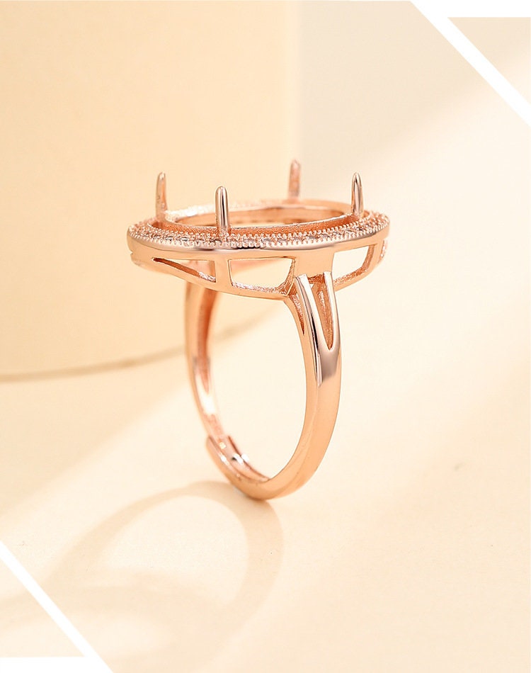 Ring Blank Setting 1pc Sterling Silver 925 Crystals Oval Rose Gold Fine 6-20mm For One Stone Gemstone Adjustable Four Prongs Wholesale