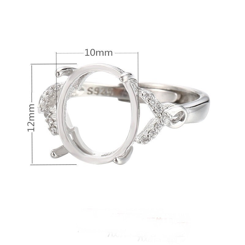 Ring Blank Setting 1pc Sterling Silver 925 Crystals Oval Base White Gold Fine 10x12mm For One Stone Adjustable Four Prongs Wholesale