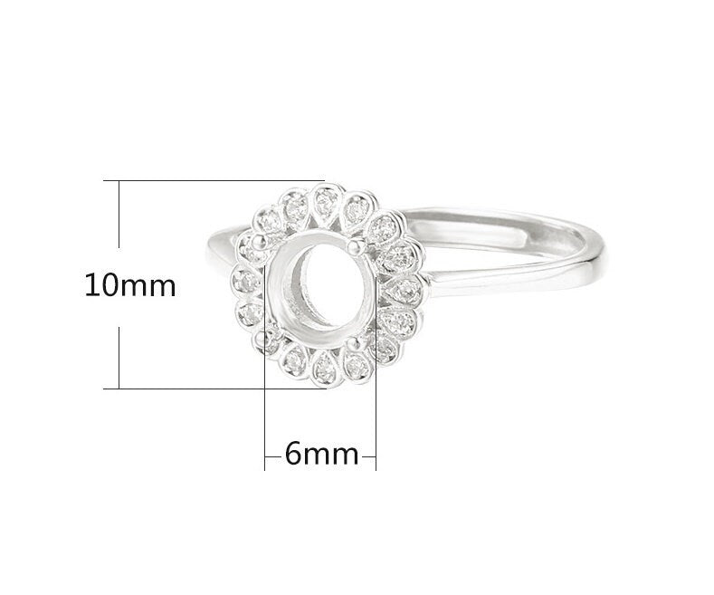 Ring Blank Setting 1pc Sterling Silver 925 Crystals Round Base Rose Gold Fine 6mm For One Stone Gemstone Adjustable Four Prongs Wholesale