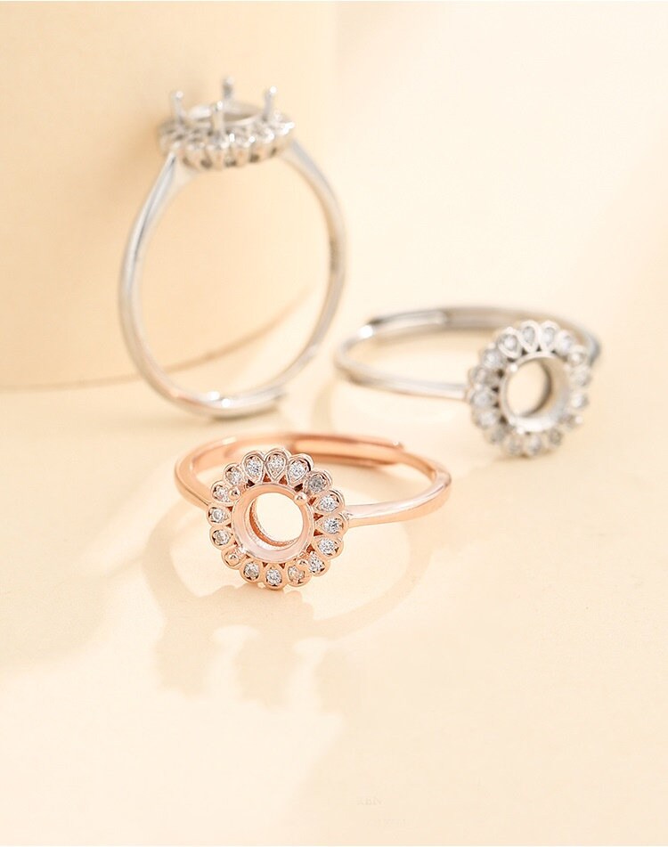 Ring Blank Setting 1pc Sterling Silver 925 Crystals Round Base Rose Gold Fine 6mm For One Stone Gemstone Adjustable Four Prongs Wholesale