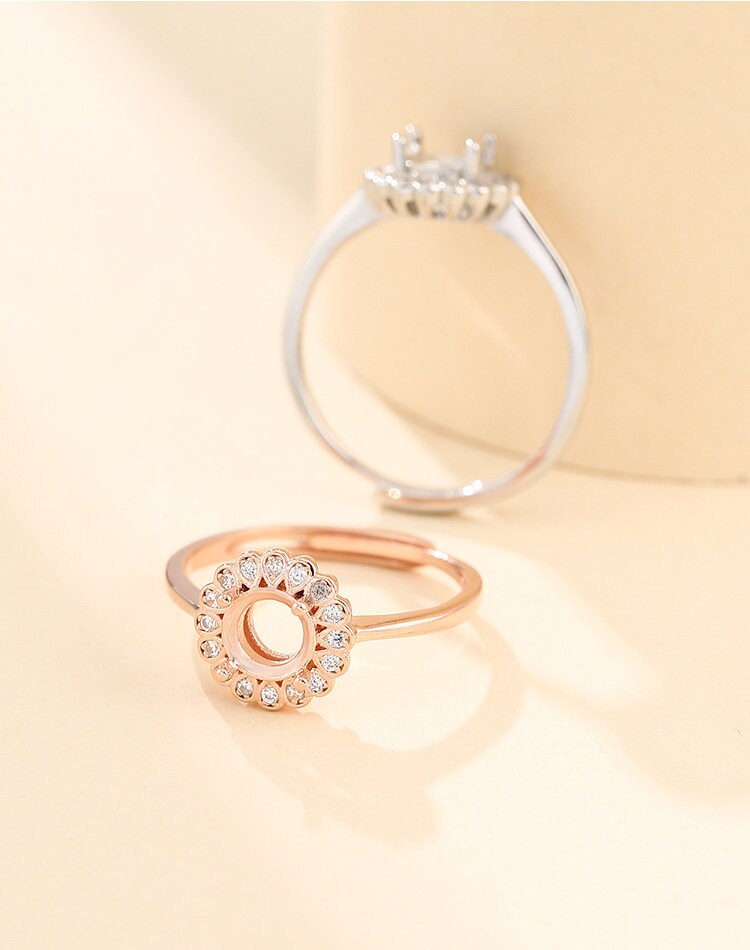 Ring Blank Setting 1pc Sterling Silver 925 Crystals Round Base Rose Gold Fine 6mm For One Stone Gemstone Adjustable Four Prongs Wholesale