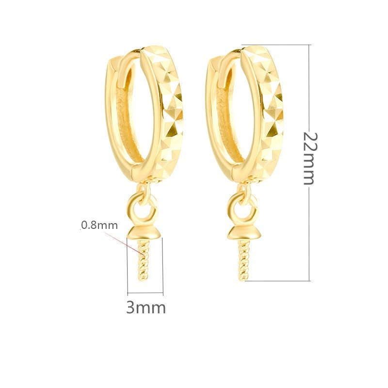 Round Pin Latch Hinged Hoop Earrings Setting Bezel Sterling Silver Gold Fine 925 5-10mm For One Pearl Bead No Prongs DIY Jewelry Wholesale