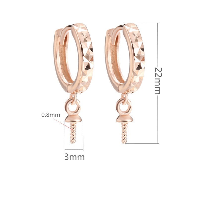 Round Pin Latch Hinged Hoop Earrings Setting Bezel Sterling Silver Gold Fine 925 5-10mm For One Pearl Bead No Prongs DIY Jewelry Wholesale