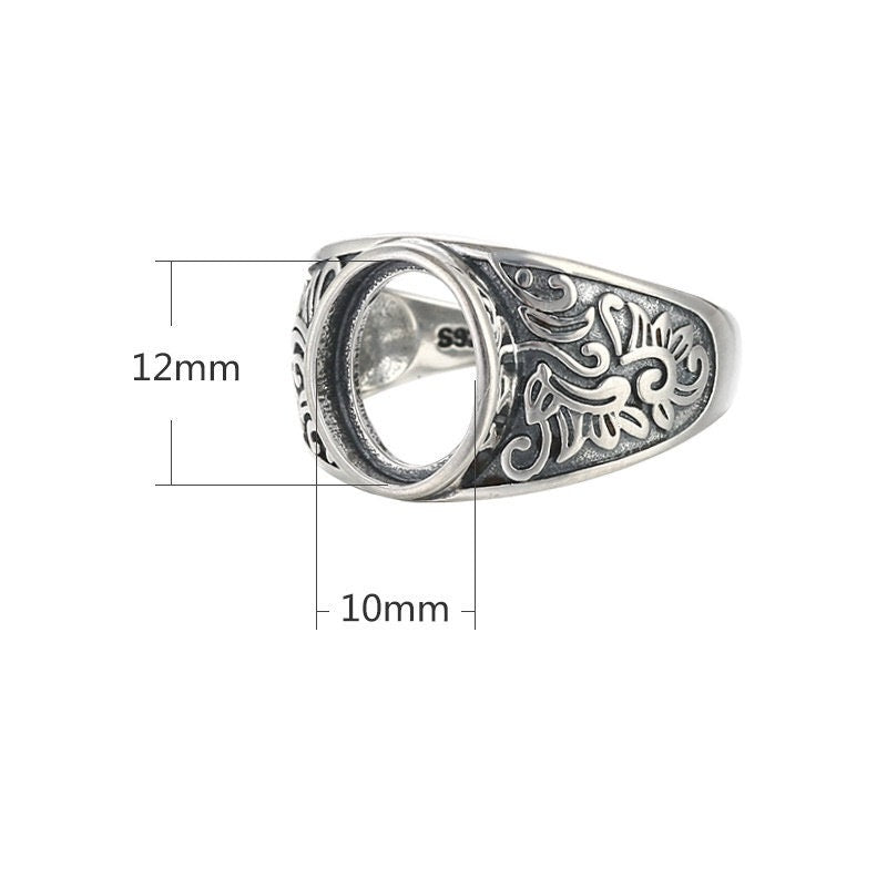 Ring Blank Setting 1pc Sterling Silver 925 Vintage Oval Base Antique Fine 8-12mm For One Stone Gemstone Adjustable No Prongs Wholesale