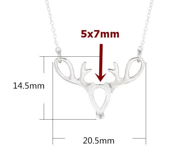 Deer Antlers Teardrop Base Pendant Setting Bezel Sterling Silver White Gold Fine 925 5x7mm For One Stone Three Prongs DIY Jewelry Wholesale