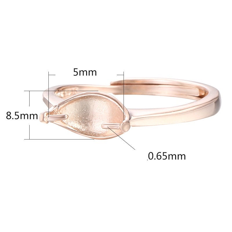 Ring Blank Side Peg Setting 1pc 925 Sterling Silver Double Pin Cup Rose Gold Fine 7-8mm Pearl Bead Pinch Pick Drilled Adjustable Wholesale