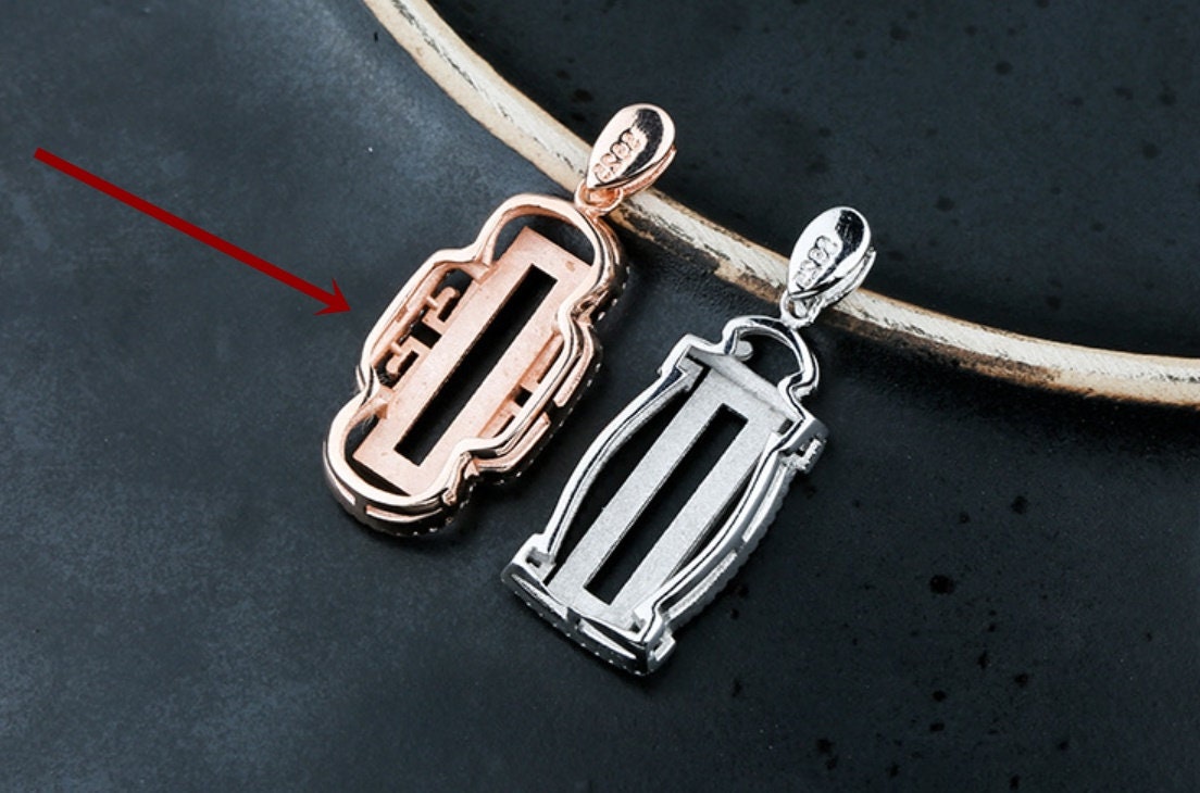 Vintage Rectangle Pendant Setting Tray Bulk Sterling Silver Rose Gold Fine 925 5x19mm For One Stone Gemstone No Prongs DIY Jewelry Wholesale