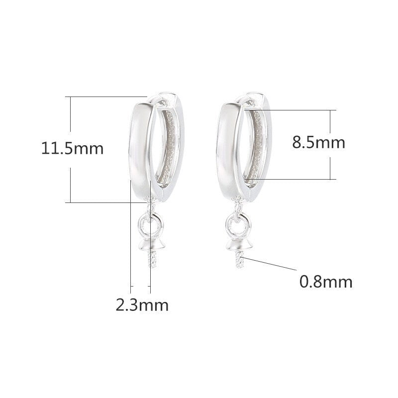 Round Pin Latch Hinged Hoop Earrings Setting Bezel Sterling Silver Gold Fine 925 6-10mm For One Pearl Bead No Prongs DIY Jewelry Wholesale