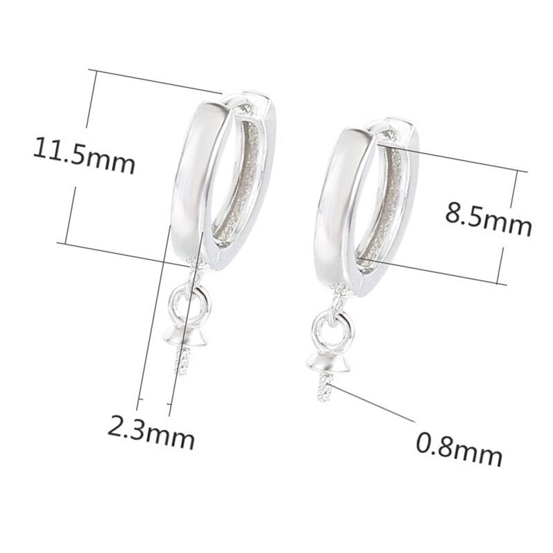 Round Pin Latch Hinged Hoop Earrings Setting Bezel Sterling Silver Gold Fine 925 6-10mm For One Pearl Bead No Prongs DIY Jewelry Wholesale