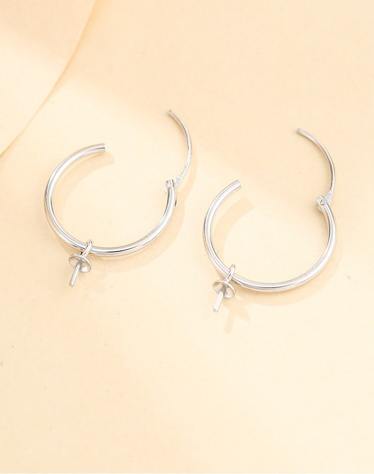 Circle Cup Pin Base Earrings Hook Blank Setting Sterling Silver Rose Gold Fine 925 6-9mm For One Pearl Bead No Prongs DIY Jewelry Wholesale