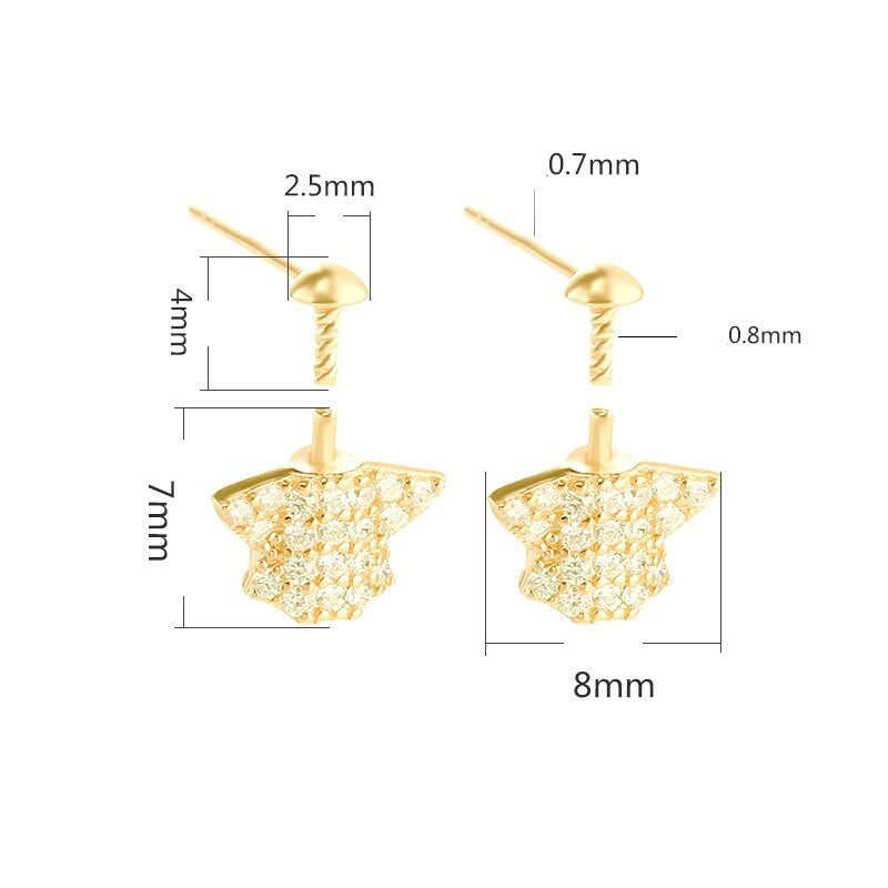 Crystals Shirt Double Pin Earrings Stud Setting Sterling Silver Rose Gold Fine 925 8x11mm For One Pearl Bead No Prongs DIY Jewelry Wholesale