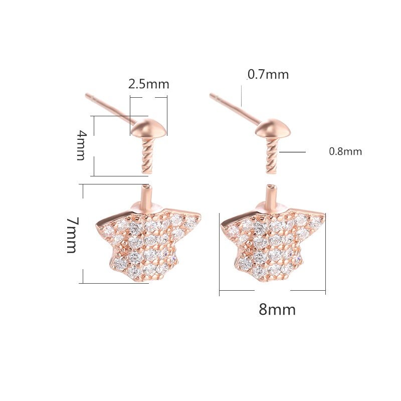 Crystals Shirt Double Pin Earrings Stud Setting Sterling Silver Rose Gold Fine 925 8x11mm For One Pearl Bead No Prongs DIY Jewelry Wholesale