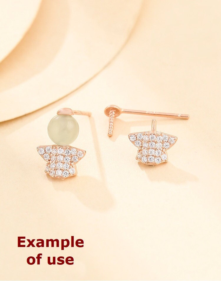 Crystals Shirt Double Pin Earrings Stud Setting Sterling Silver Rose Gold Fine 925 8x11mm For One Pearl Bead No Prongs DIY Jewelry Wholesale