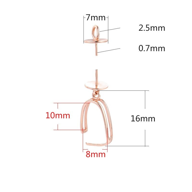 Double Pin Buckle Base Pendant Setting Sterling Silver Rose Gold Fine 925 8x10mm For Two Pearls Beads No Prongs DIY Jewelry Wholesale