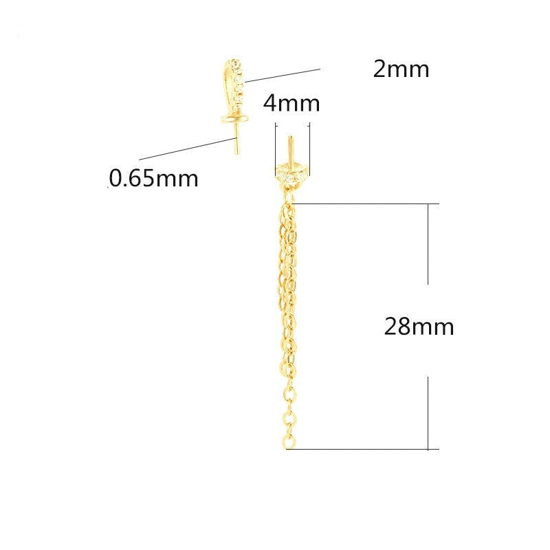 Crystal Chain Tassel Double Pin Cap Pendant Setting 925 Sterling Silver CZ Rose Gold 8-12mm For One Pearl Top Drilled DIY Jewelry Wholesale