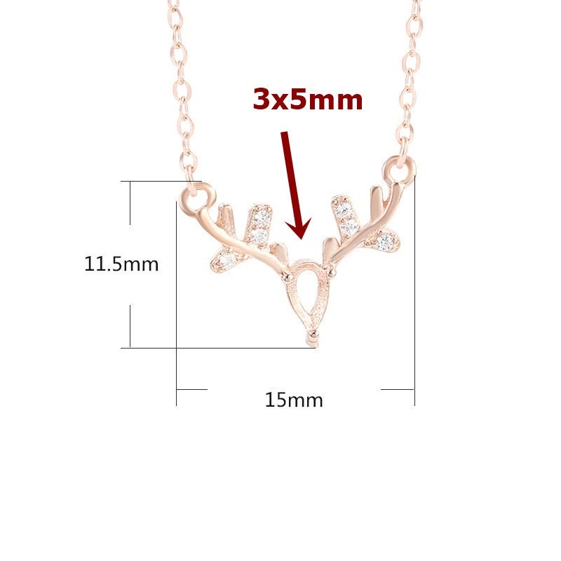 Deer Antlers Teardrop Pendant Setting Bezel Sterling Silver White Gold Fine 925 3x5mm 5x7mm For One Stone Three Prongs DIY Jewelry Wholesale