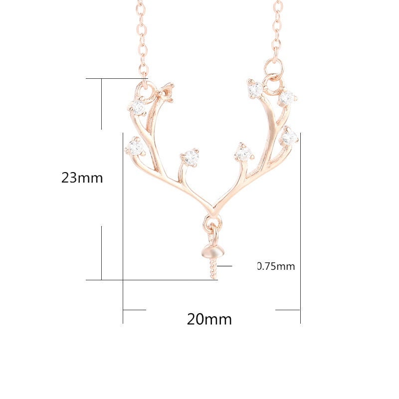 Deer Antlers Pin Base Pendant Setting Bezel Sterling Silver White Gold Fine 925 8-12mm For One Pearl Bead No Prongs DIY Jewelry Wholesale