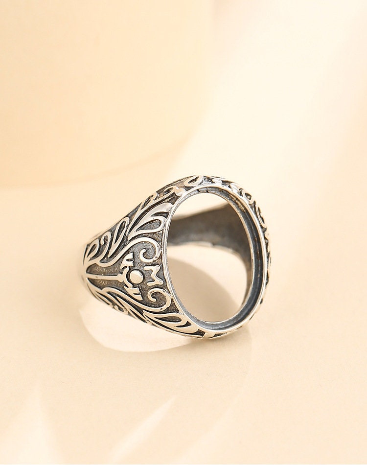 Ring Blank Setting 1pc Sterling Silver 925 Retro Pattern Oval Adjustable Vintage Fine 13x18mm For One Stone Gemstone No Prongs Wholesale