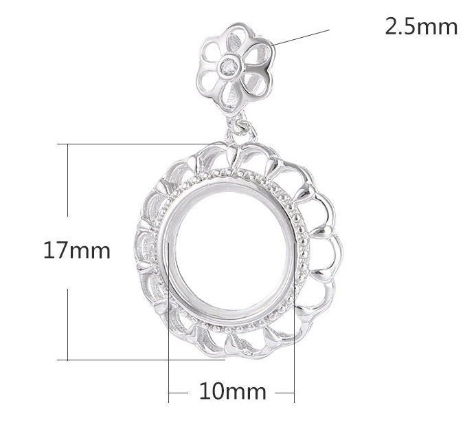 Vintage Flower Round Base Pendant Setting Fine Sterling Silver Gold 925 10x10mm For One Stone Gemstone No Prongs DIY Jewelry Wholesale