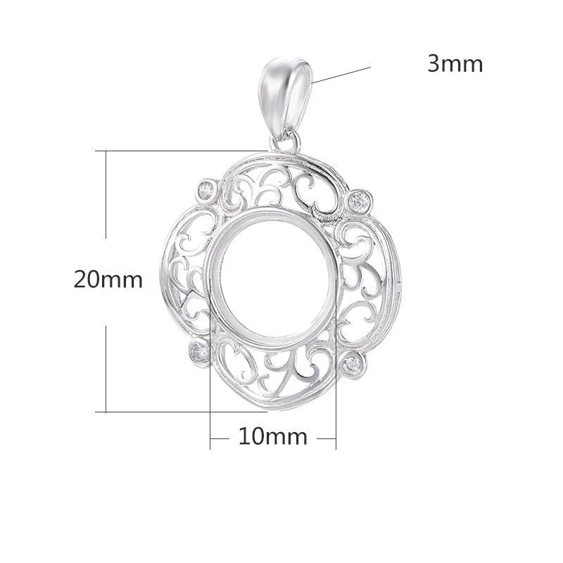 Vintage Flower Round Base Pendant Setting Tray Bulk Sterling Silver Gold Fine 925 10x10mm For One Stone No Prongs DIY Jewelry Wholesale