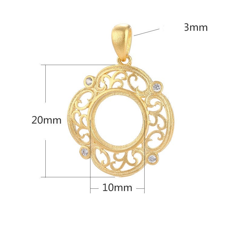 Vintage Flower Round Base Pendant Setting Tray Bulk Sterling Silver Gold Fine 925 10x10mm For One Stone No Prongs DIY Jewelry Wholesale