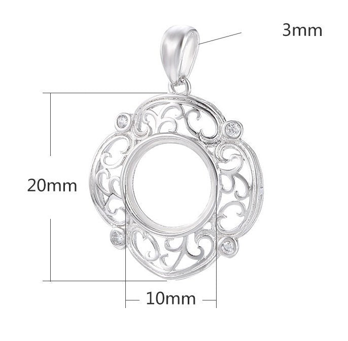 Vintage Flower Round Base Pendant Setting Tray Bulk Sterling Silver Gold Fine 925 10x10mm For One Stone No Prongs DIY Jewelry Wholesale