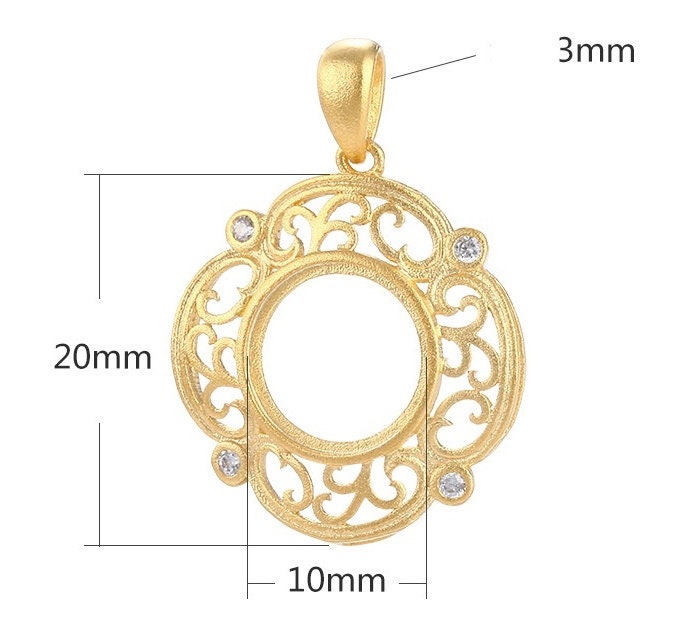 Vintage Flower Round Base Pendant Setting Tray Bulk Sterling Silver Gold Fine 925 10x10mm For One Stone No Prongs DIY Jewelry Wholesale