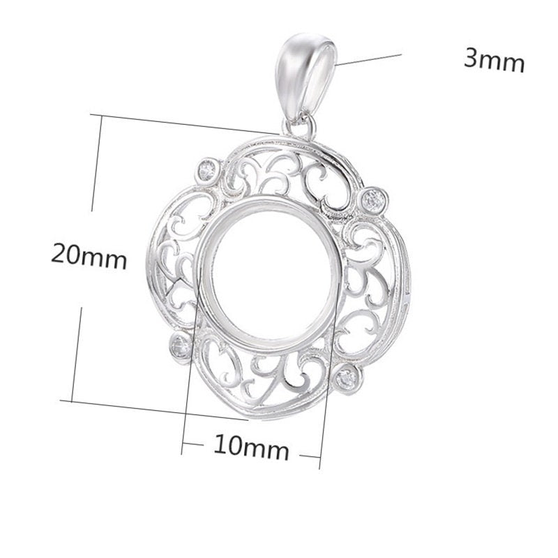 Vintage Flower Round Base Pendant Setting Tray Bulk Sterling Silver Gold Fine 925 10x10mm For One Stone No Prongs DIY Jewelry Wholesale