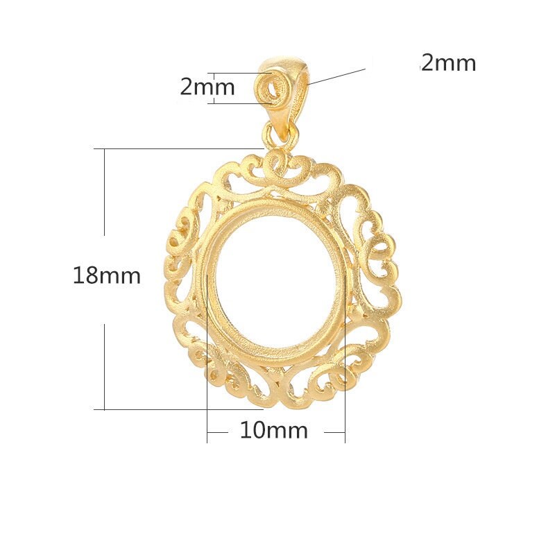 Vintage Flower Round Base Pendant Setting Sterling Silver Gold Fine 925 10x10mm 2x2mm For 2 Stones Gemstones No Prongs DIY Jewelry Wholesale