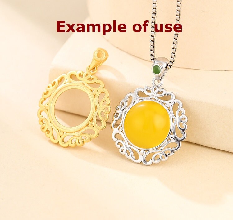 Vintage Flower Round Base Pendant Setting Sterling Silver Gold Fine 925 10x10mm 2x2mm For 2 Stones Gemstones No Prongs DIY Jewelry Wholesale