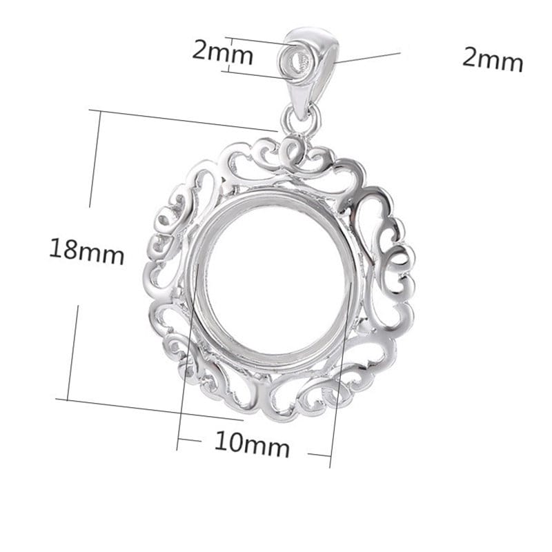 Vintage Flower Round Base Pendant Setting Sterling Silver Gold Fine 925 10x10mm 2x2mm For 2 Stones Gemstones No Prongs DIY Jewelry Wholesale