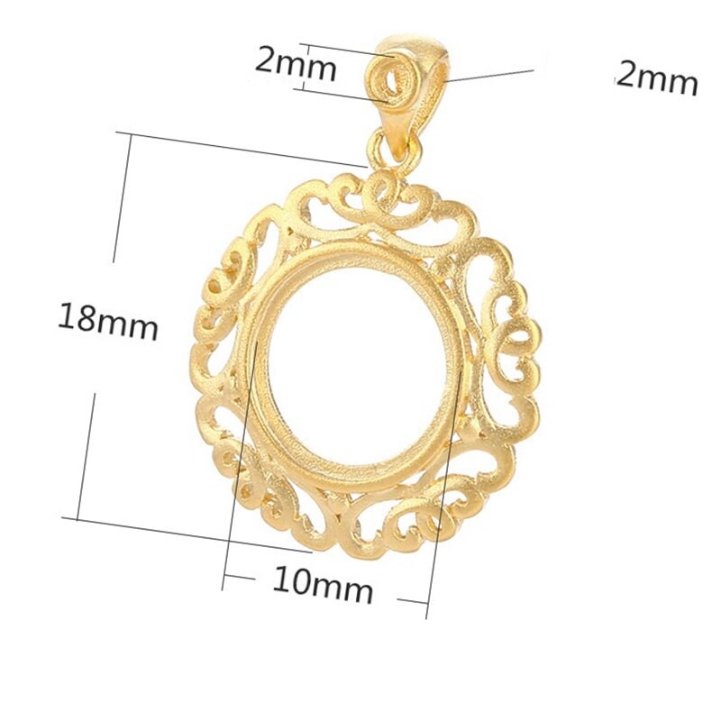 Vintage Flower Round Base Pendant Setting Sterling Silver Gold Fine 925 10x10mm 2x2mm For 2 Stones Gemstones No Prongs DIY Jewelry Wholesale