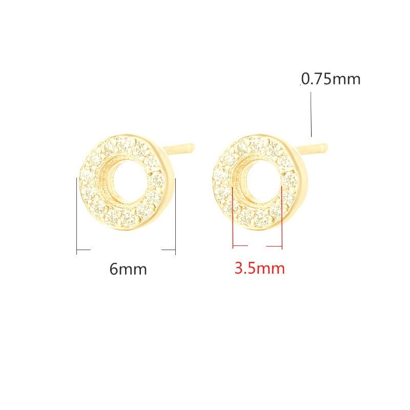 Crystals Round Base Stud Earrings Setting Wholesale Sterling Silver Rose Gold Fine 925 3.5mm For One Stone Gemstone No Prongs DIY Jewelry