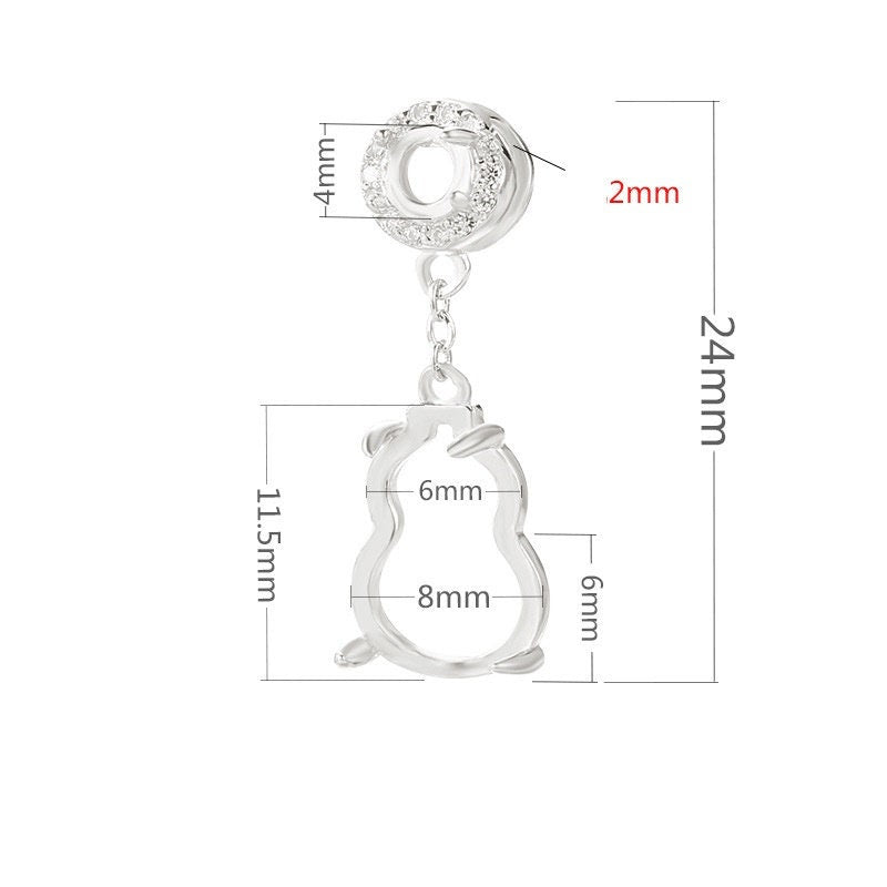 Pumpkin Round Base Pendant Setting Sterling Silver Rose White Gold Fine 925 8x11.5mm 4mm For Two Stones Four Prongs DIY Jewelry Wholesale