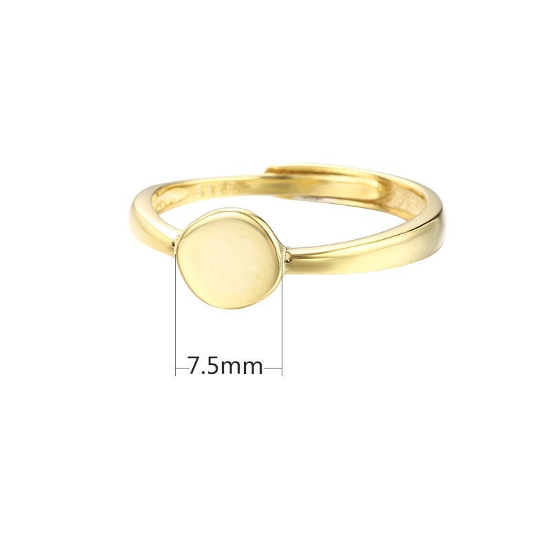 Ring Blank Setting 1pc Sterling Silver 925 Round Plate Base Gold Fine 6 7.5mm For One Pearl Bead Adjustable No Prongs Wholesale