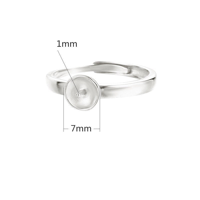 Ring Blank Setting 1pc Sterling Silver 925 Smooth Pin Base No Prongs White Rose Gold Fine 7mm For One Pearl Bead Adjustable Wholesale