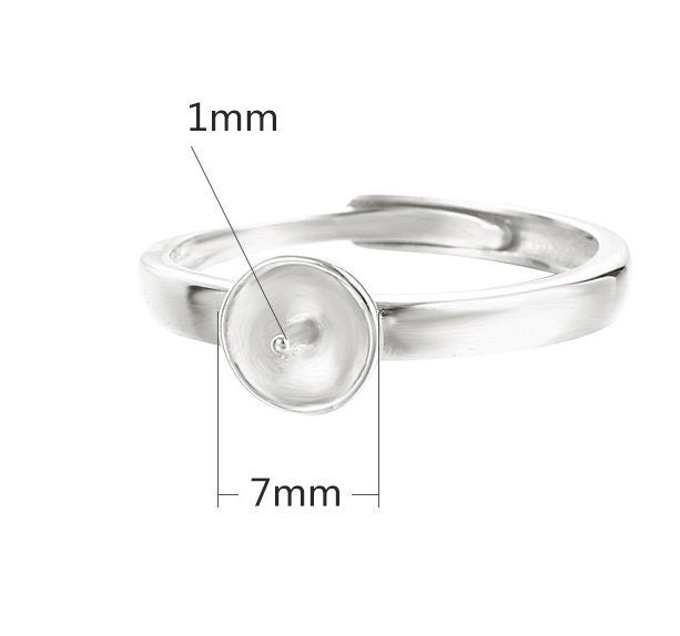 Ring Blank Setting 1pc Sterling Silver 925 Smooth Pin Base No Prongs White Rose Gold Fine 7mm For One Pearl Bead Adjustable Wholesale