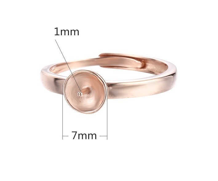 Ring Blank Setting 1pc Sterling Silver 925 Smooth Pin Base No Prongs White Rose Gold Fine 7mm For One Pearl Bead Adjustable Wholesale